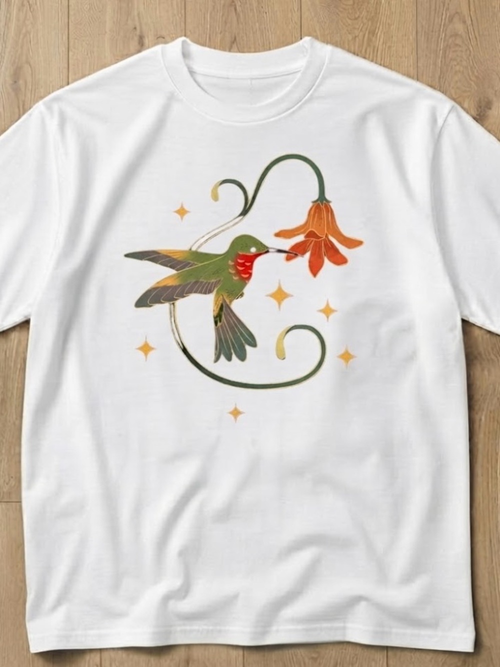 Hummingbird Flower Botanical Art Cottagecore T-Shirt